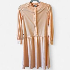 Vintage Peach Pleated Skirt Midi Dress w/ Cinched Cuffs Sz Sm P(est)